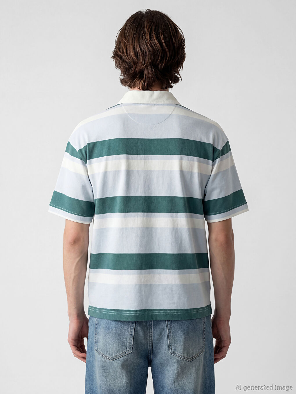 Mavi Polo Yaka Çizgili Erkek Tişört-3