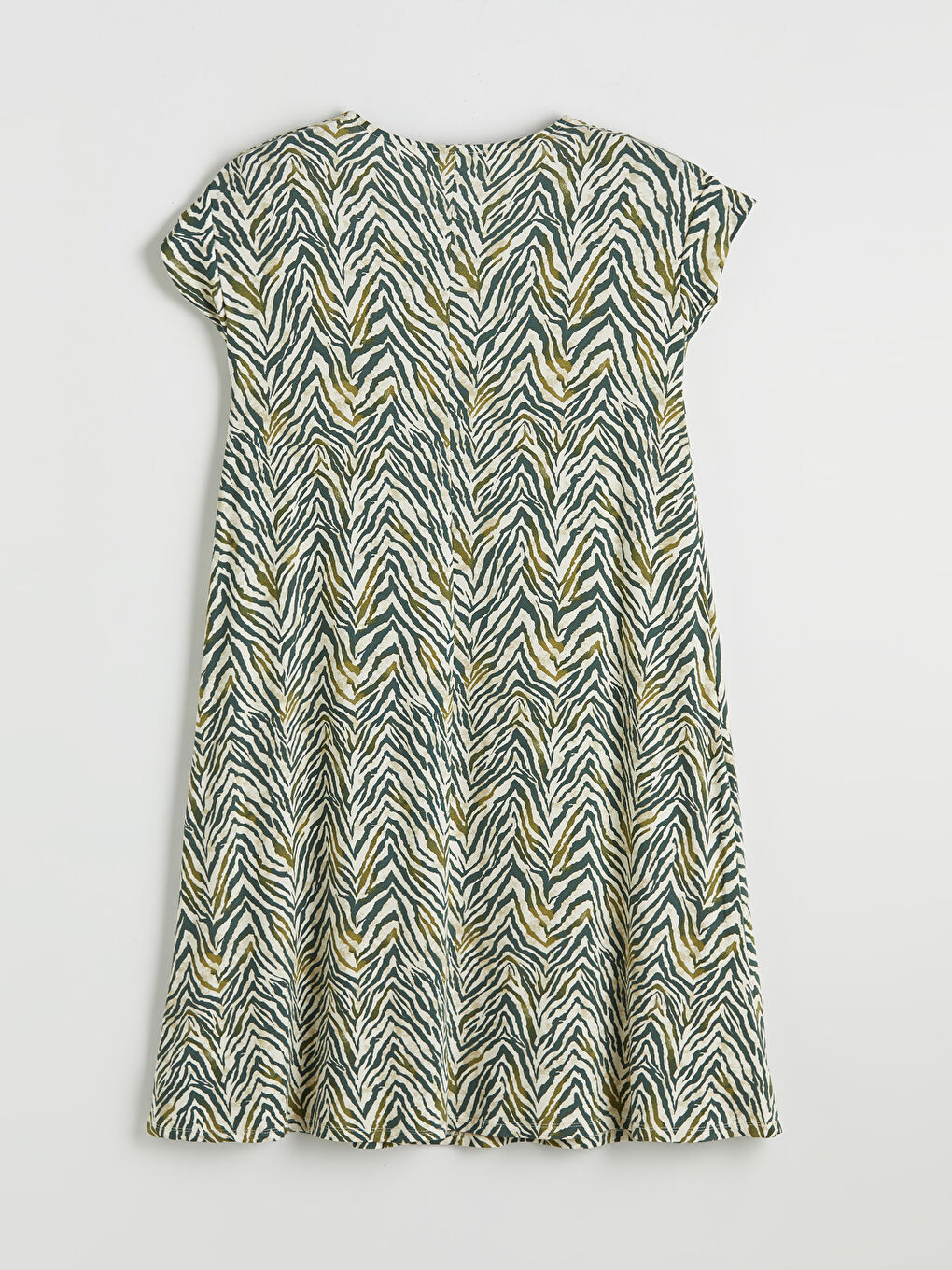 Bej Bisiklet Yaka Desenli A Kesim Elbise-4