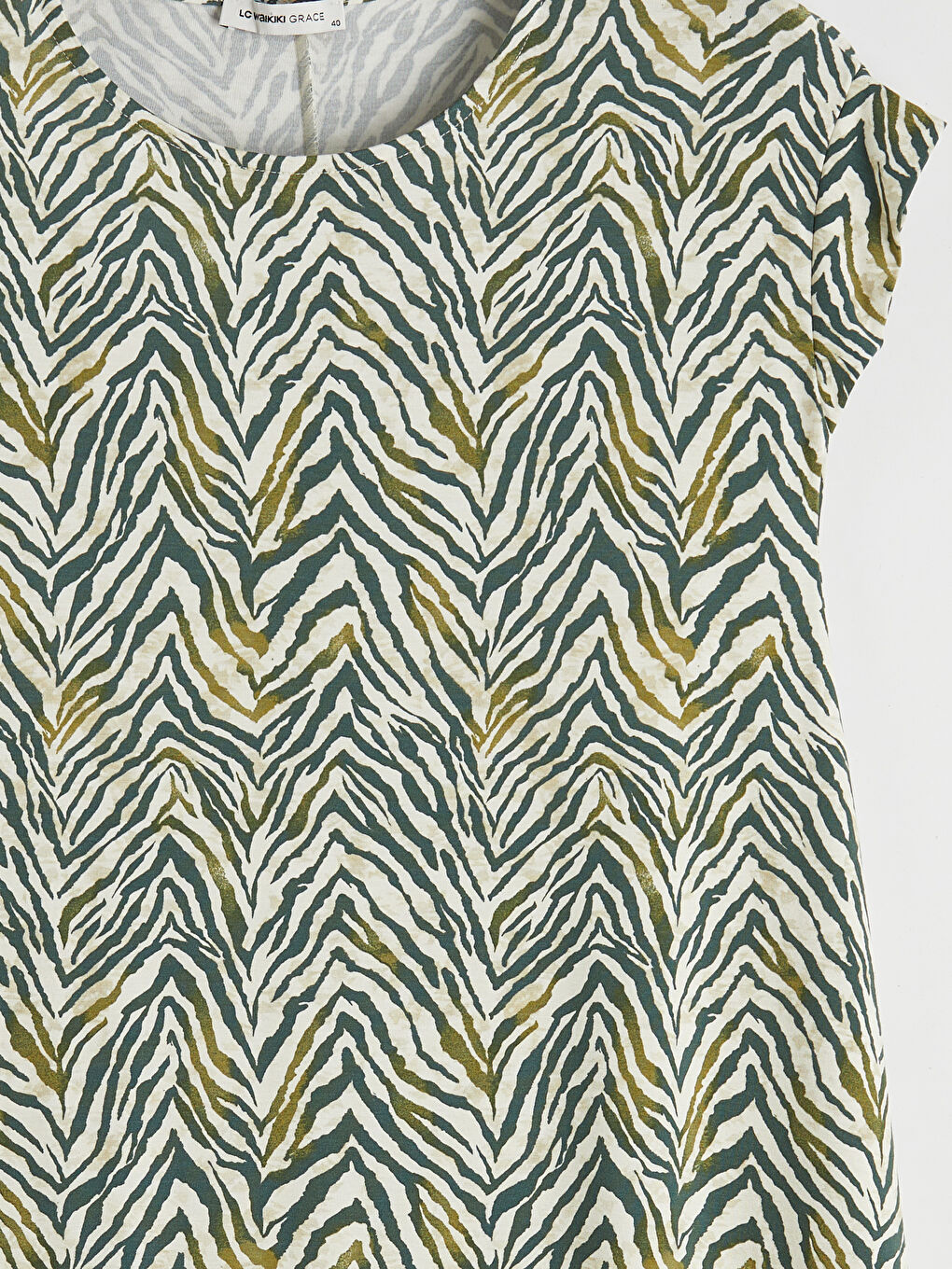 Bej Bisiklet Yaka Desenli A Kesim Elbise-5