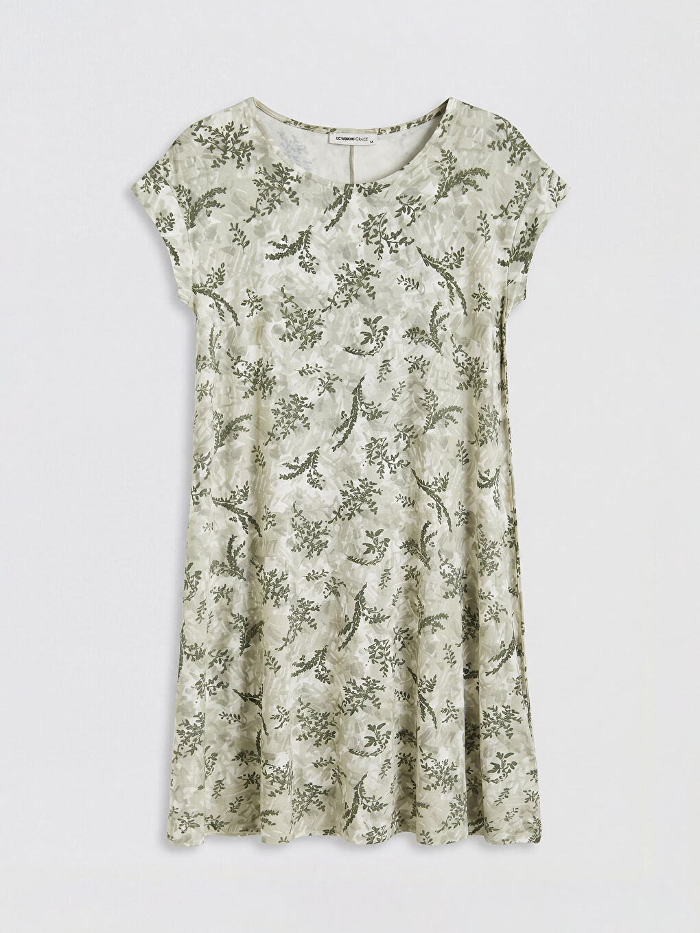 Yeşil Bisiklet Yaka Çiçekli A Kesim Elbise