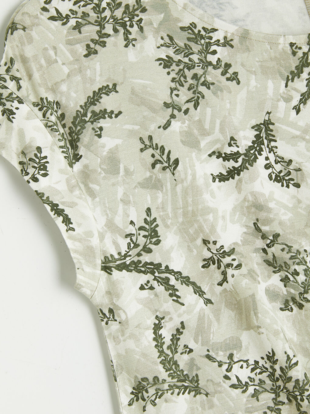 Yeşil Bisiklet Yaka Çiçekli A Kesim Elbise-2