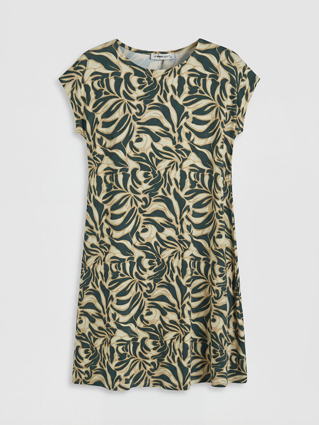 Yeşil Bisiklet Yaka Desenli A Kesim Elbise