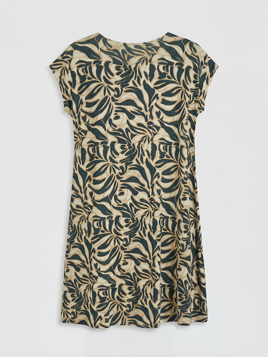 Yeşil Bisiklet Yaka Desenli A Kesim Elbise-1