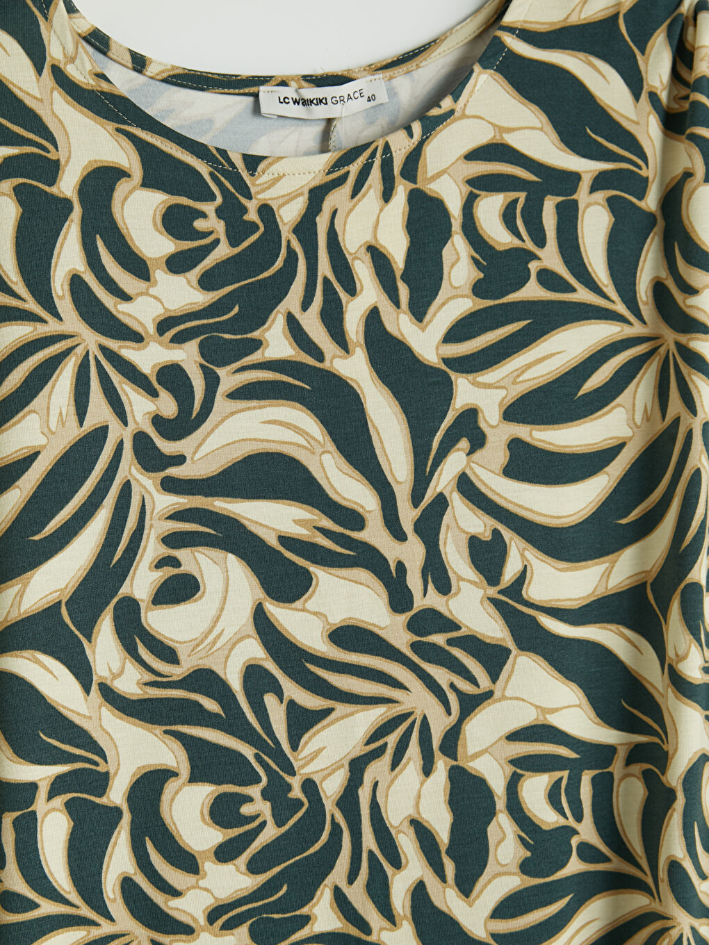 Yeşil Bisiklet Yaka Desenli A Kesim Elbise-2