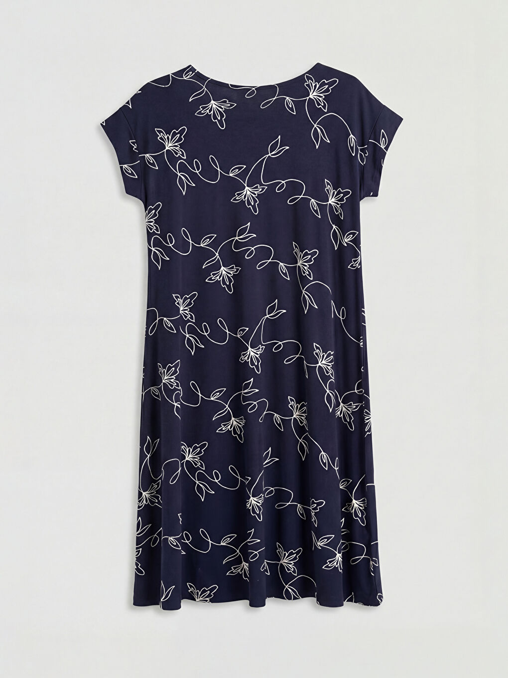 Lacivert Bisiklet Yaka Desenli A Kesim Elbise-5