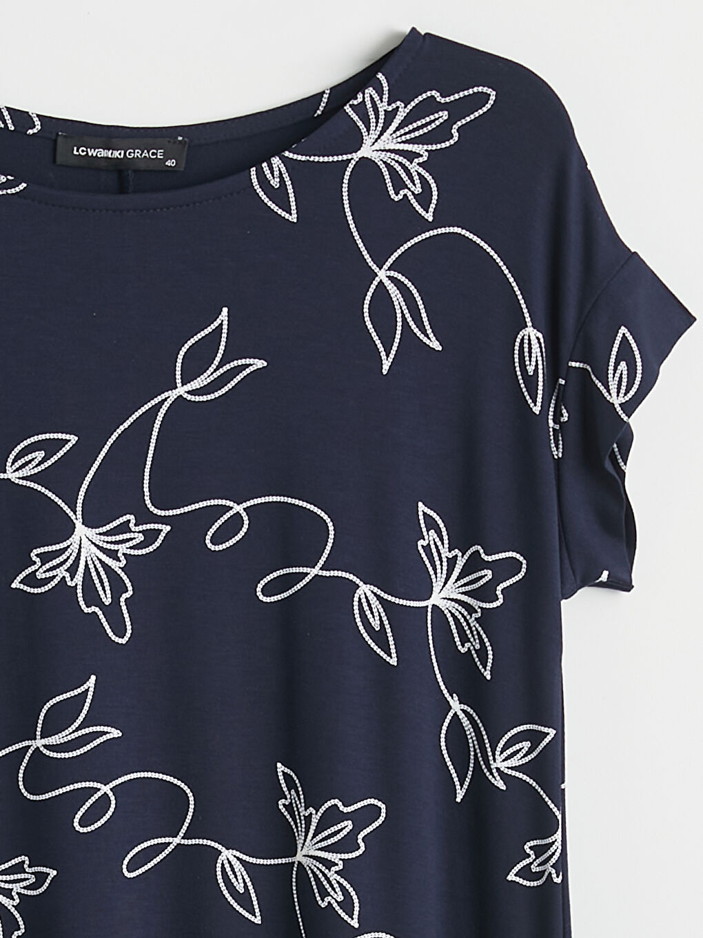 Lacivert Bisiklet Yaka Desenli A Kesim Elbise-6