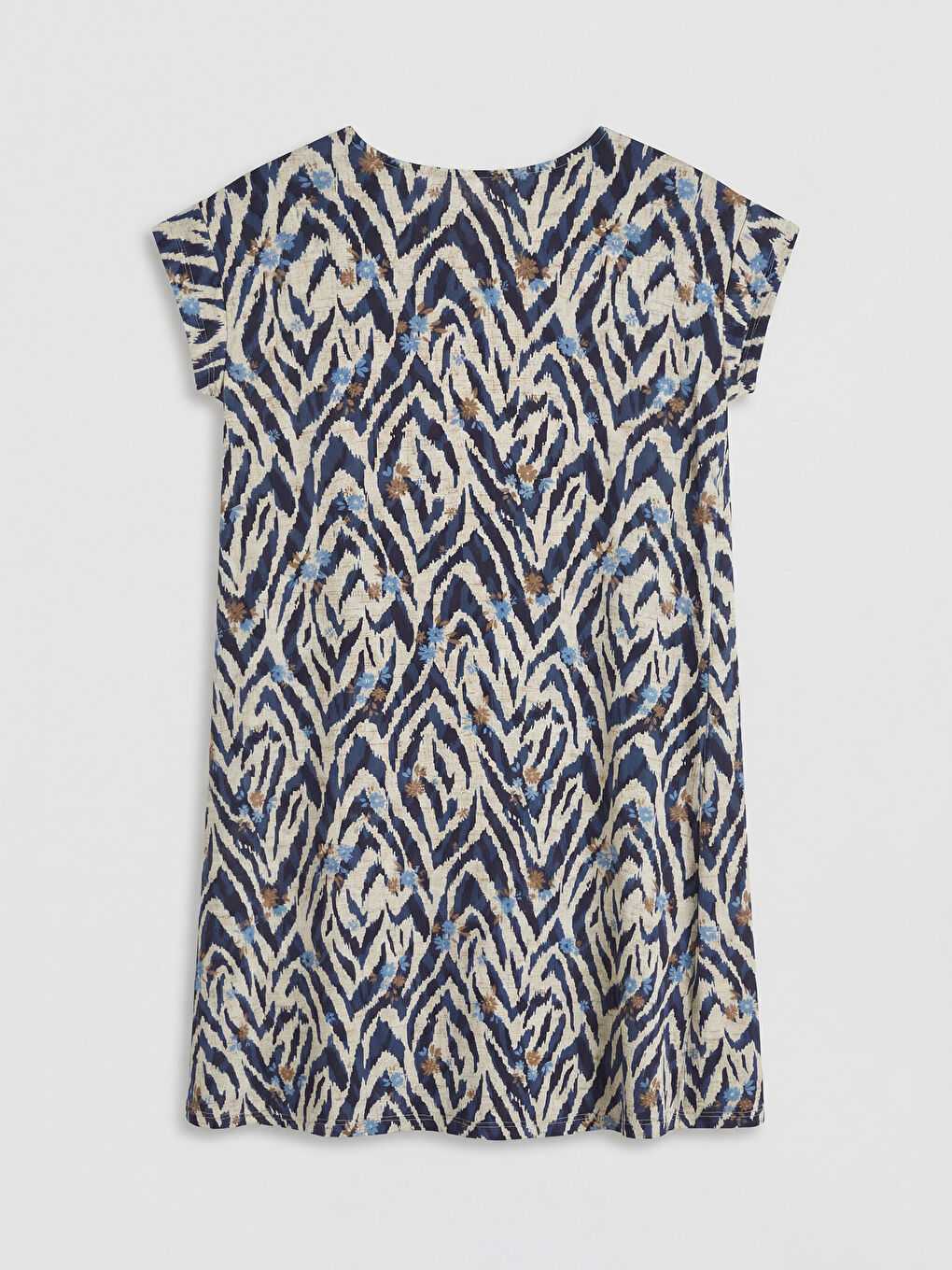 Lacivert Bisiklet Yaka Desenli A Kesim Elbise-5