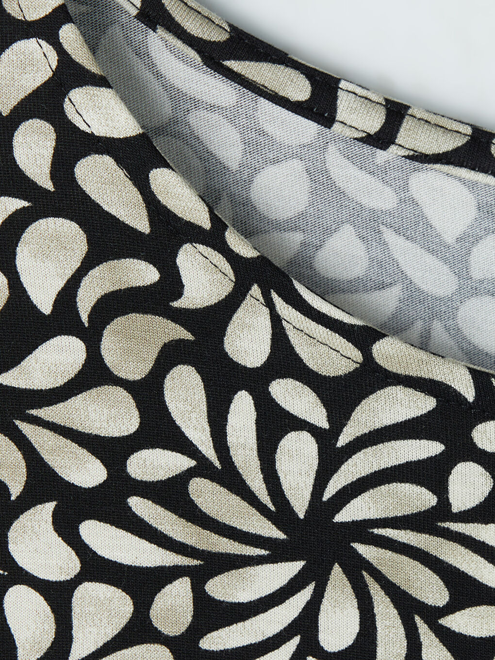 Siyah Bisiklet Yaka Desenli A Kesim Elbise-2