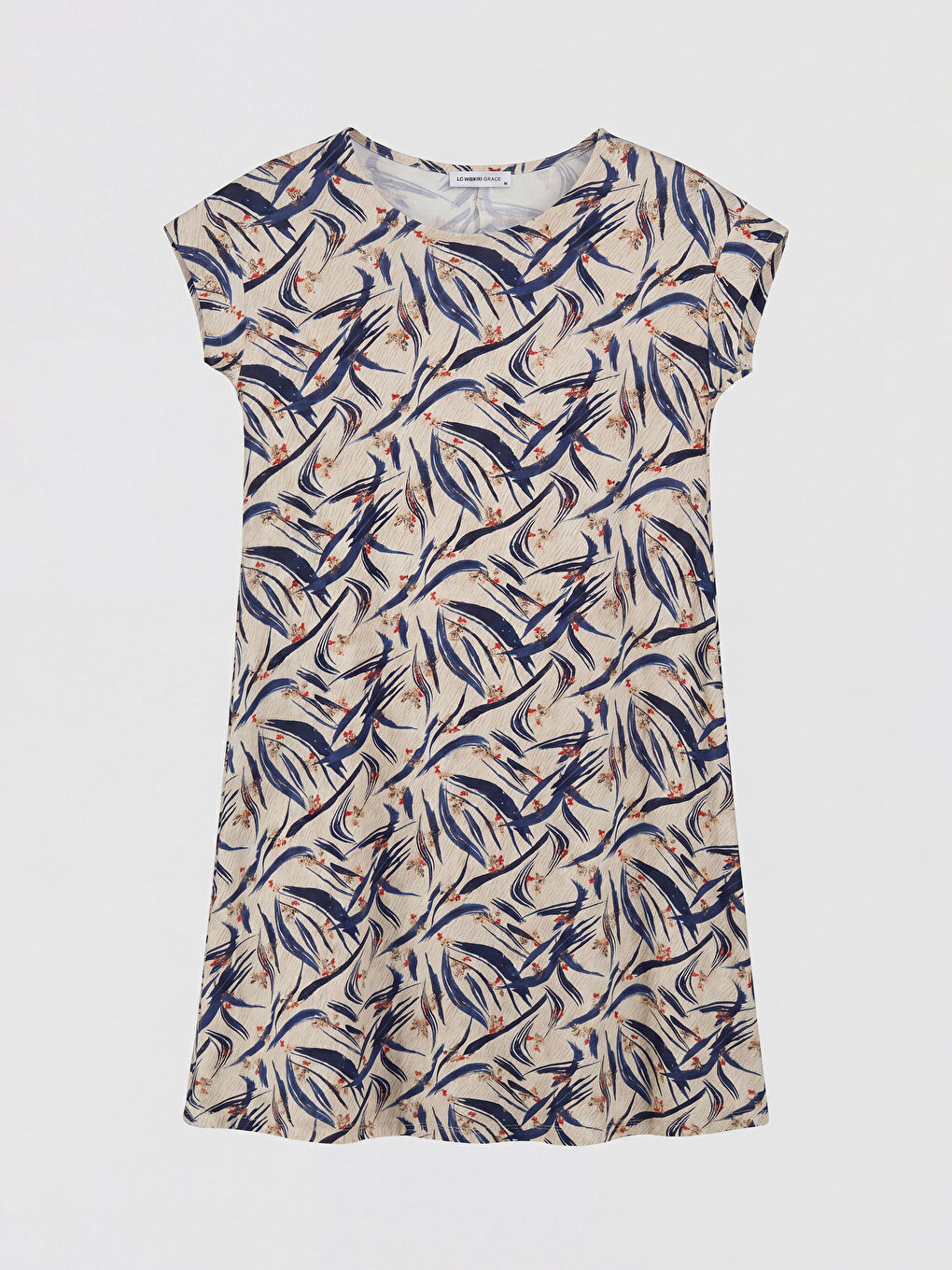 Ekru Bisiklet Yaka Desenli A Kesim Elbise