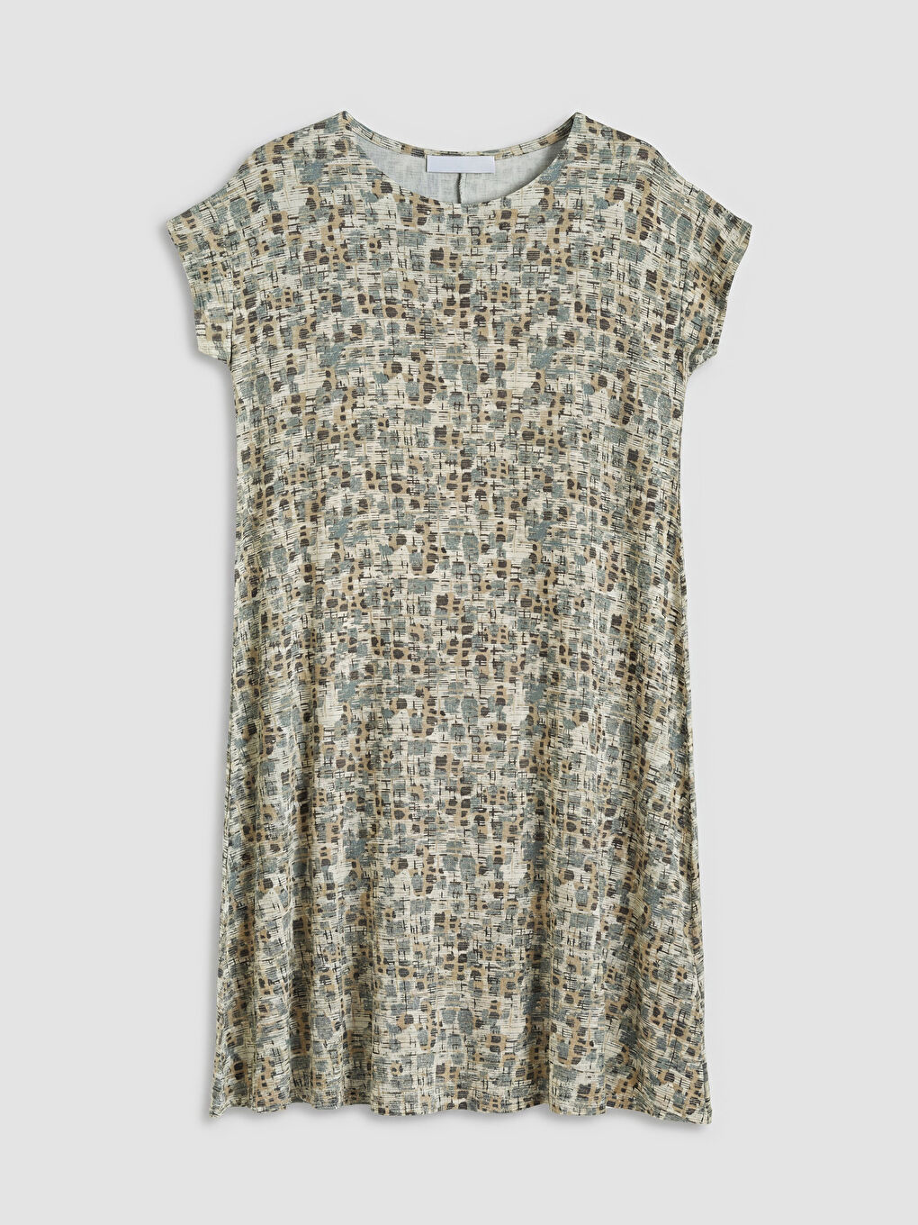 Ekru Bisiklet Yaka Desenli A Kesim Elbise