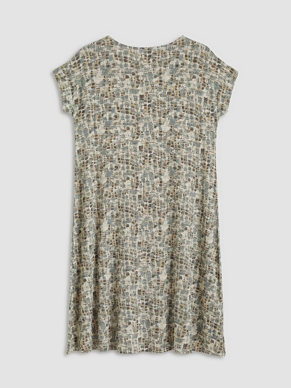 Ekru Bisiklet Yaka Desenli A Kesim Elbise-1