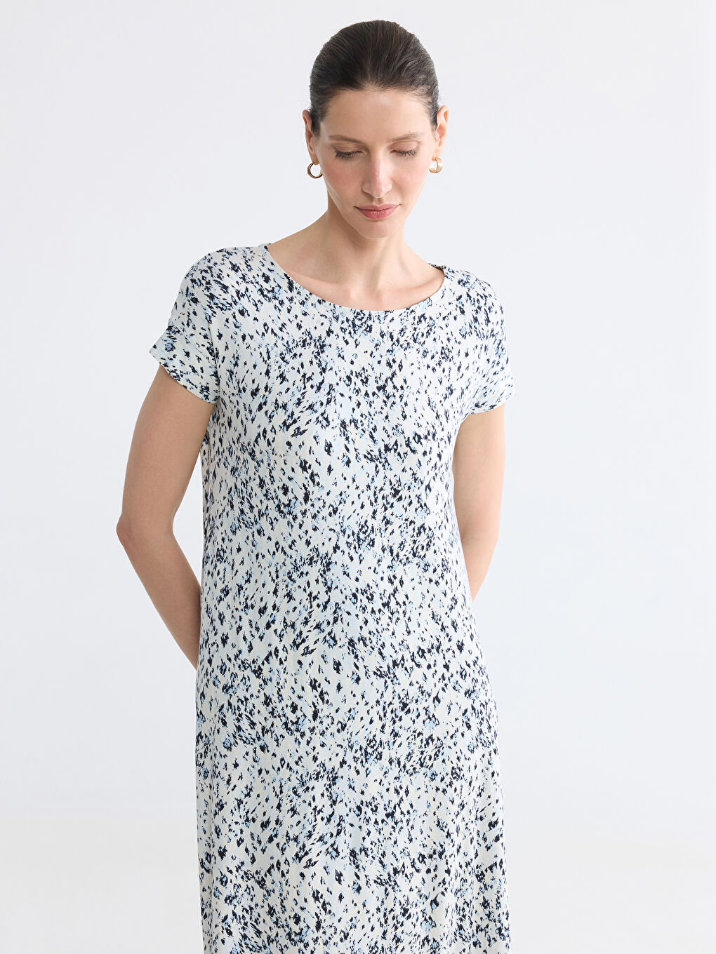 Crew Neck Patterned A-Line Dress