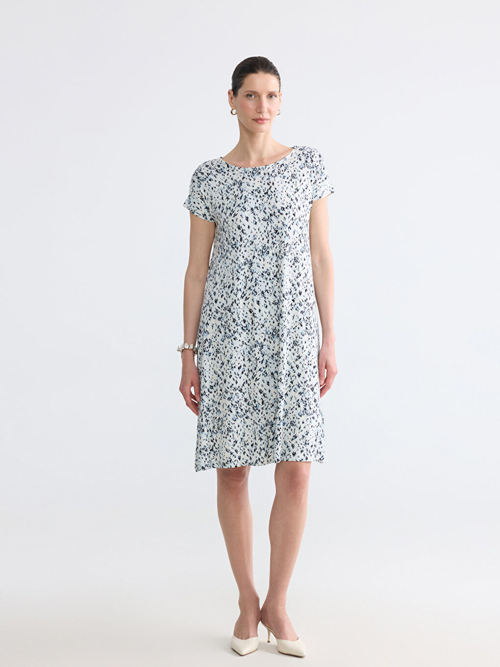 Crew Neck Patterned A-Line Dress-1