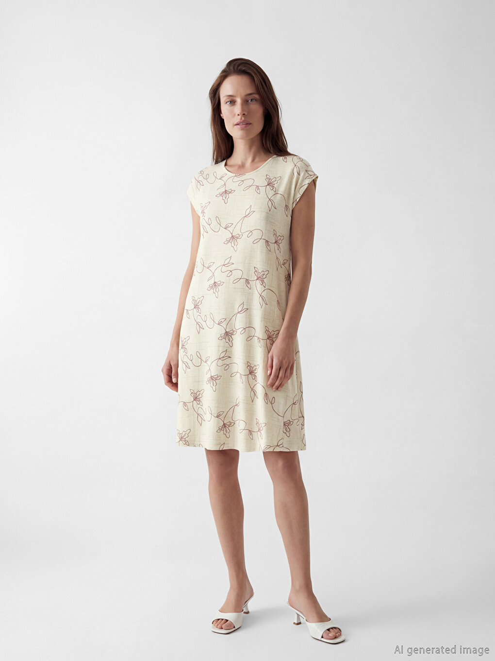 Crew Neck Patterned A-Line Dress