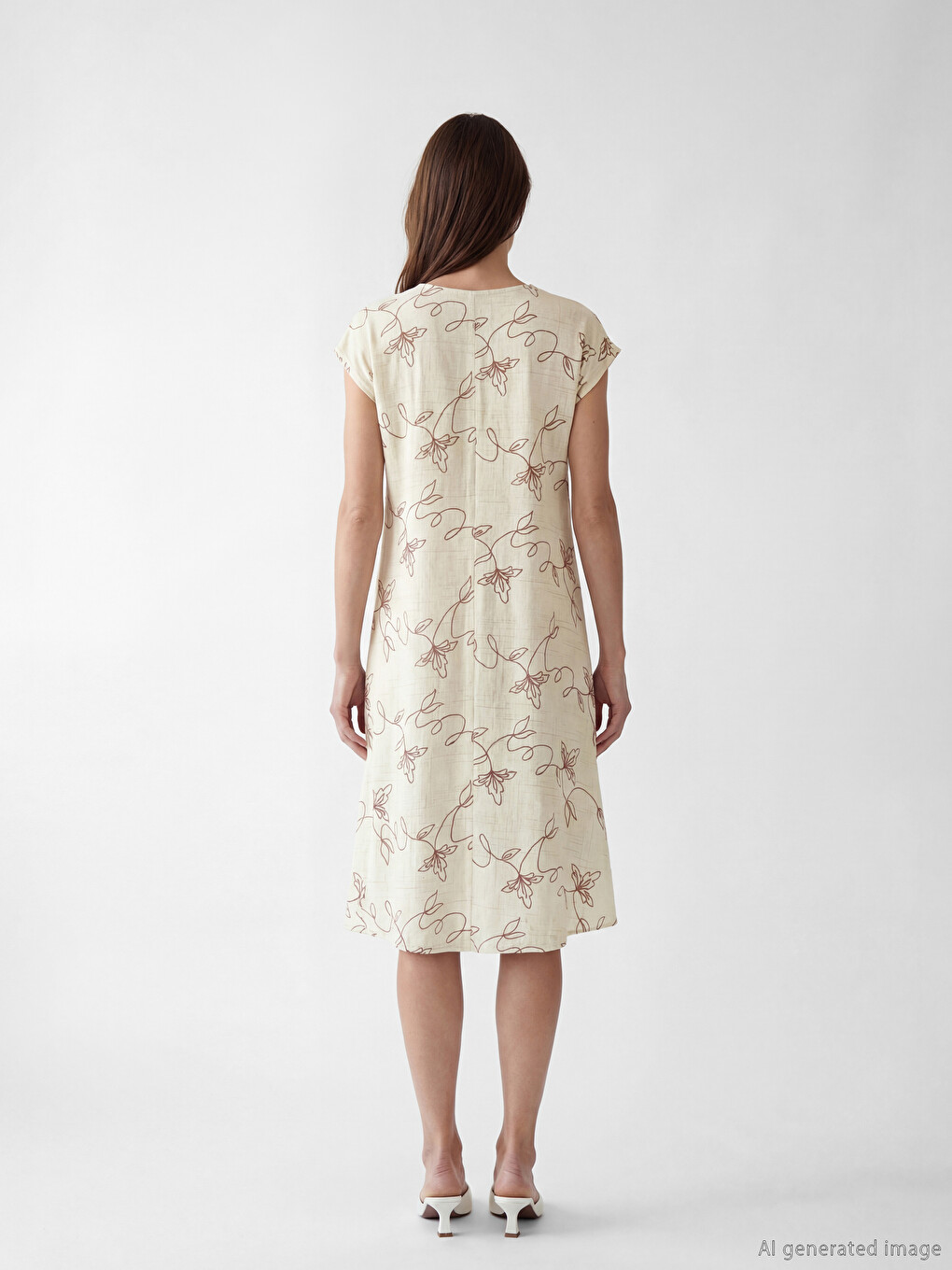 Crew Neck Patterned A-Line Dress-3
