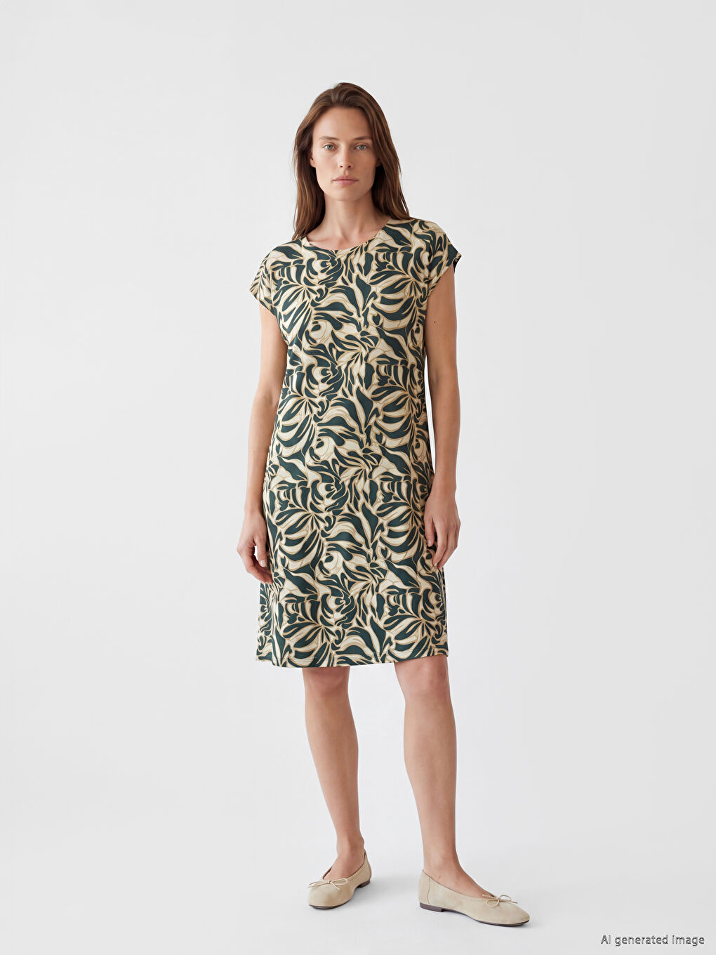 Crew Neck Patterned A-Line Dress