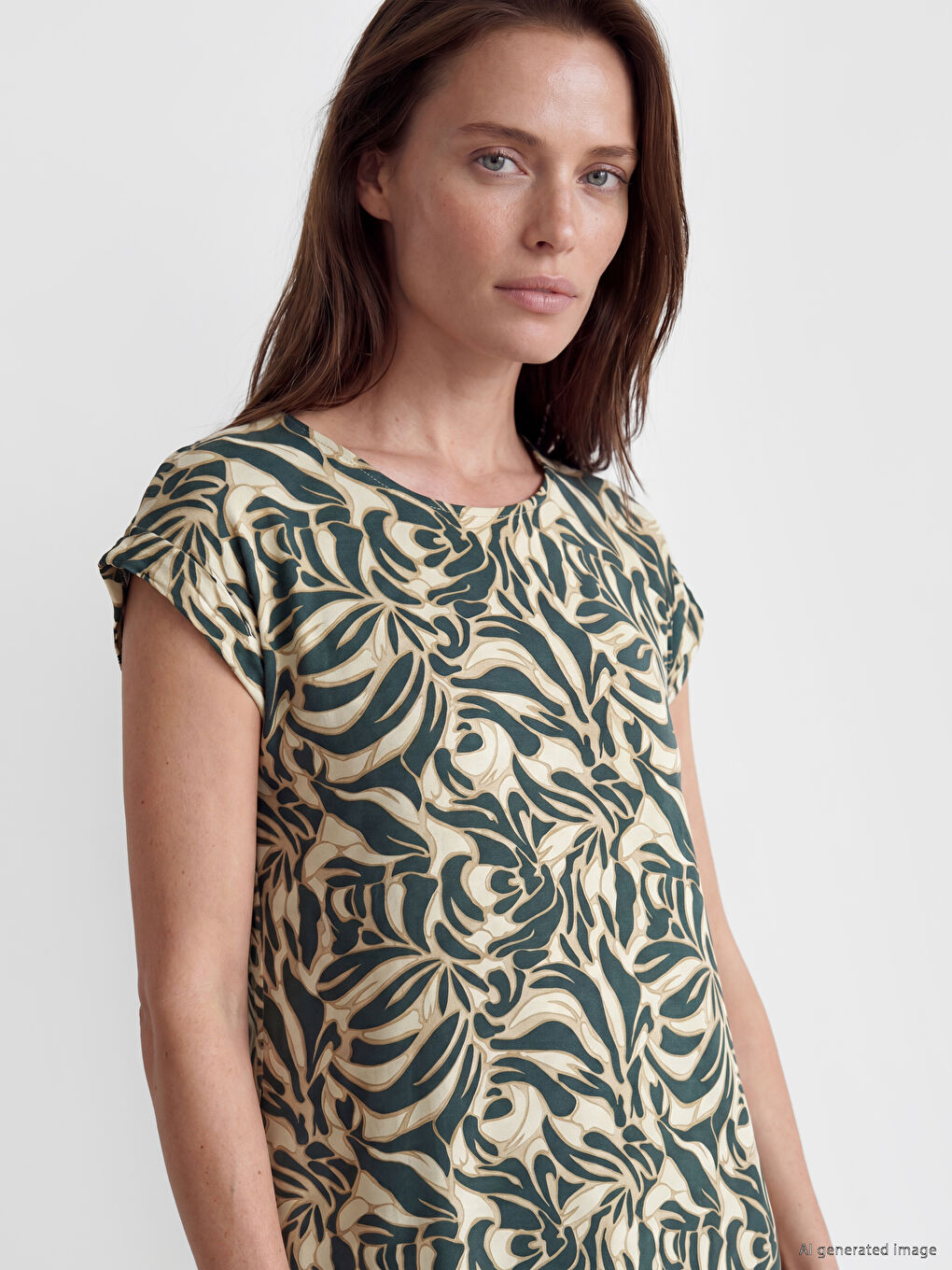 Crew Neck Patterned A-Line Dress-1