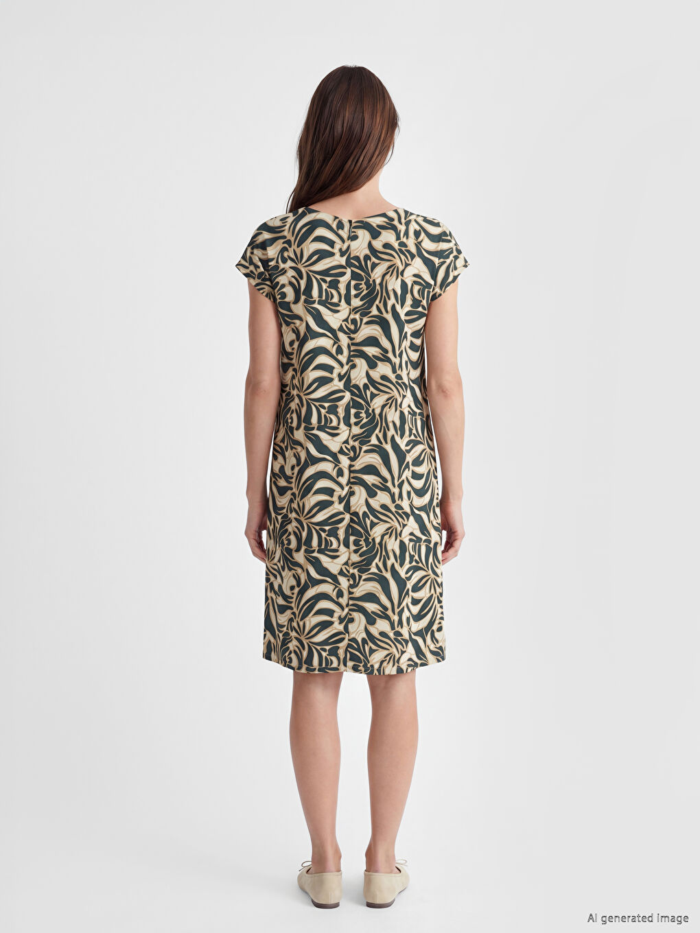 Crew Neck Patterned A-Line Dress-3