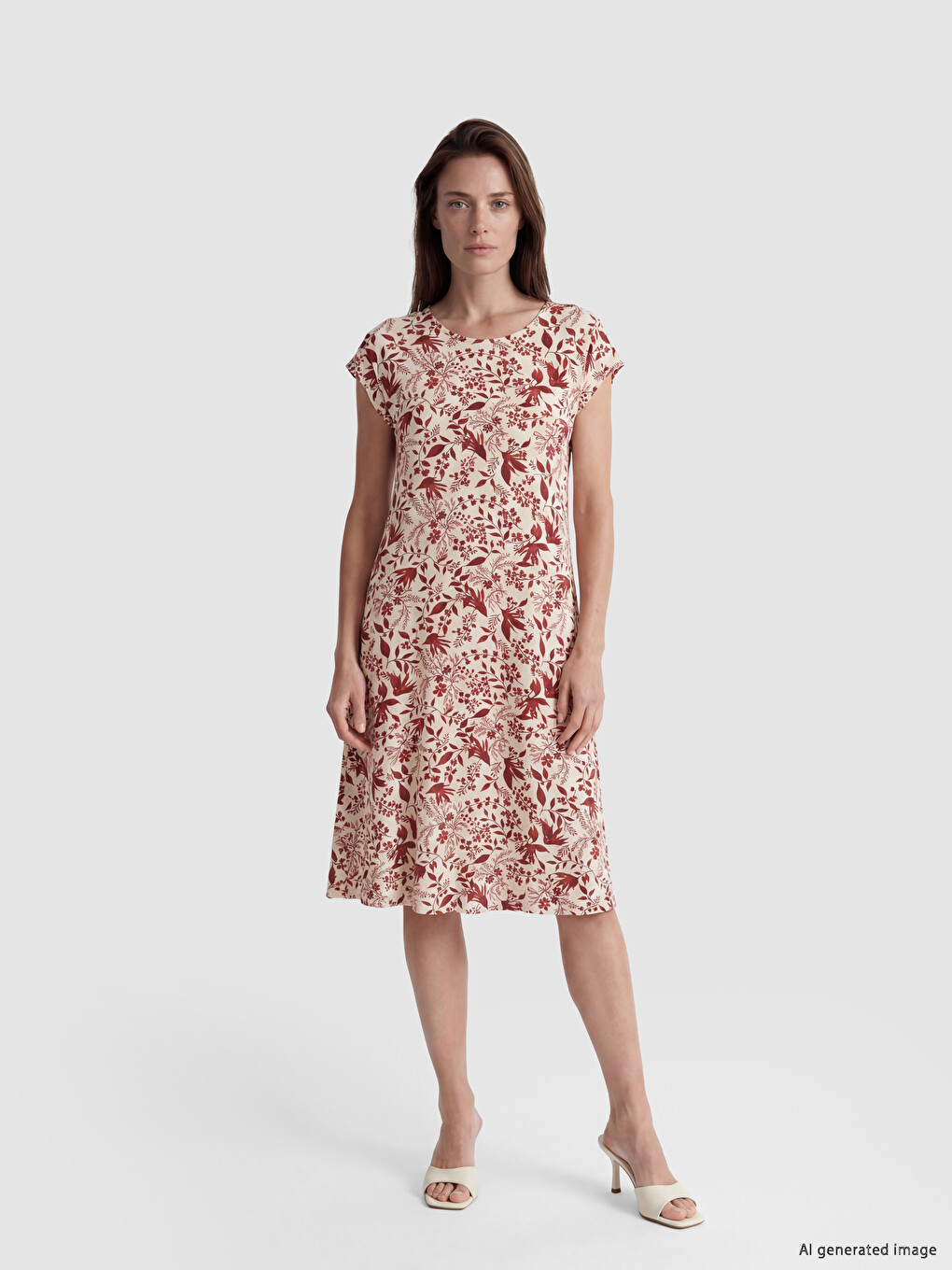 Crew Neck Patterned A-line Dress