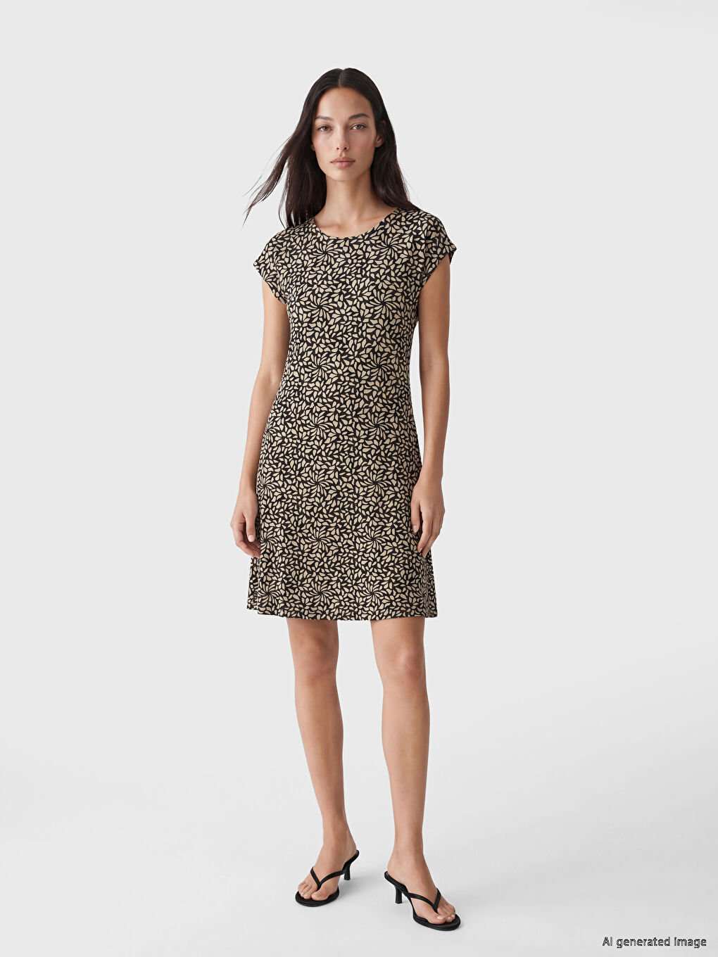 Rochie A-Line cu model, cu guler rotund-1