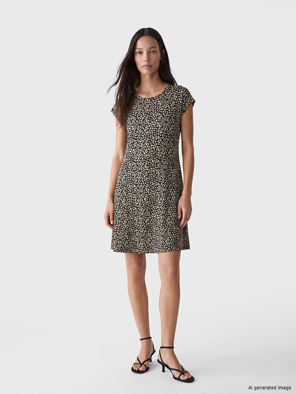 Rochie A-Line cu model, cu guler rotund-2