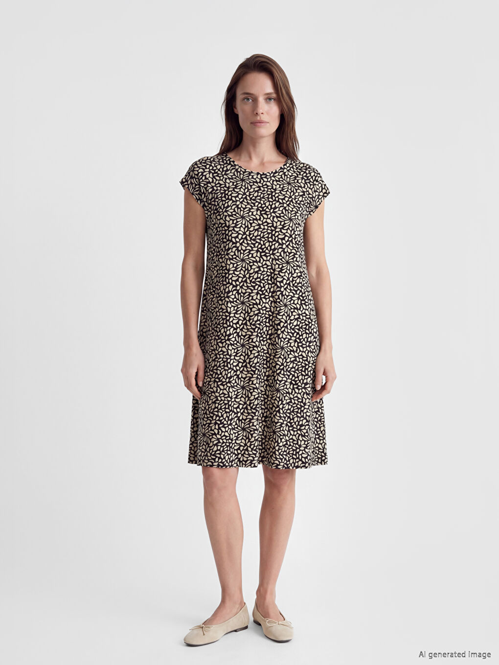 Crew Neck Patterned A-Line Dress