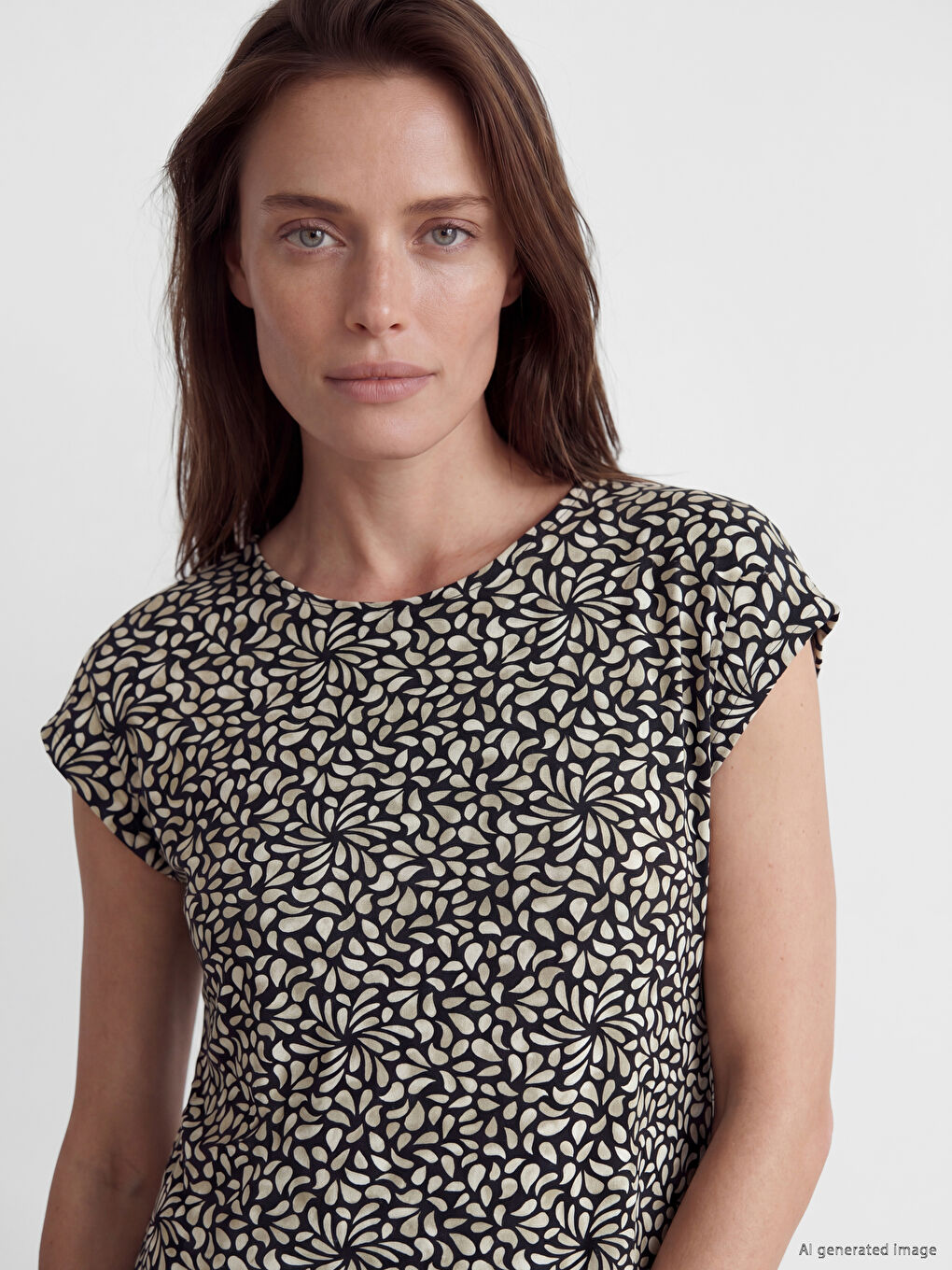 Crew Neck Patterned A-Line Dress-1