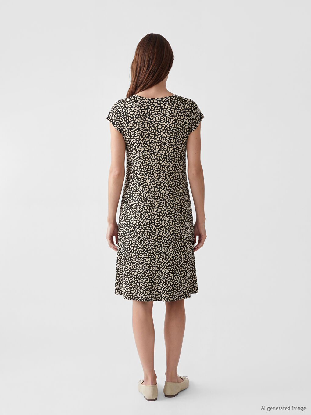 Crew Neck Patterned A-Line Dress-3