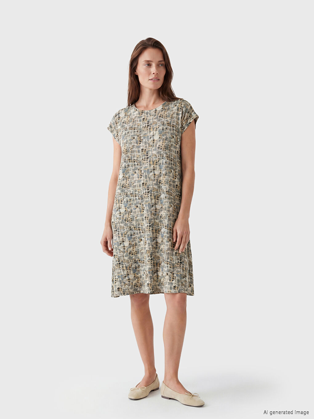 Crew Neck Patterned A-Line Dress