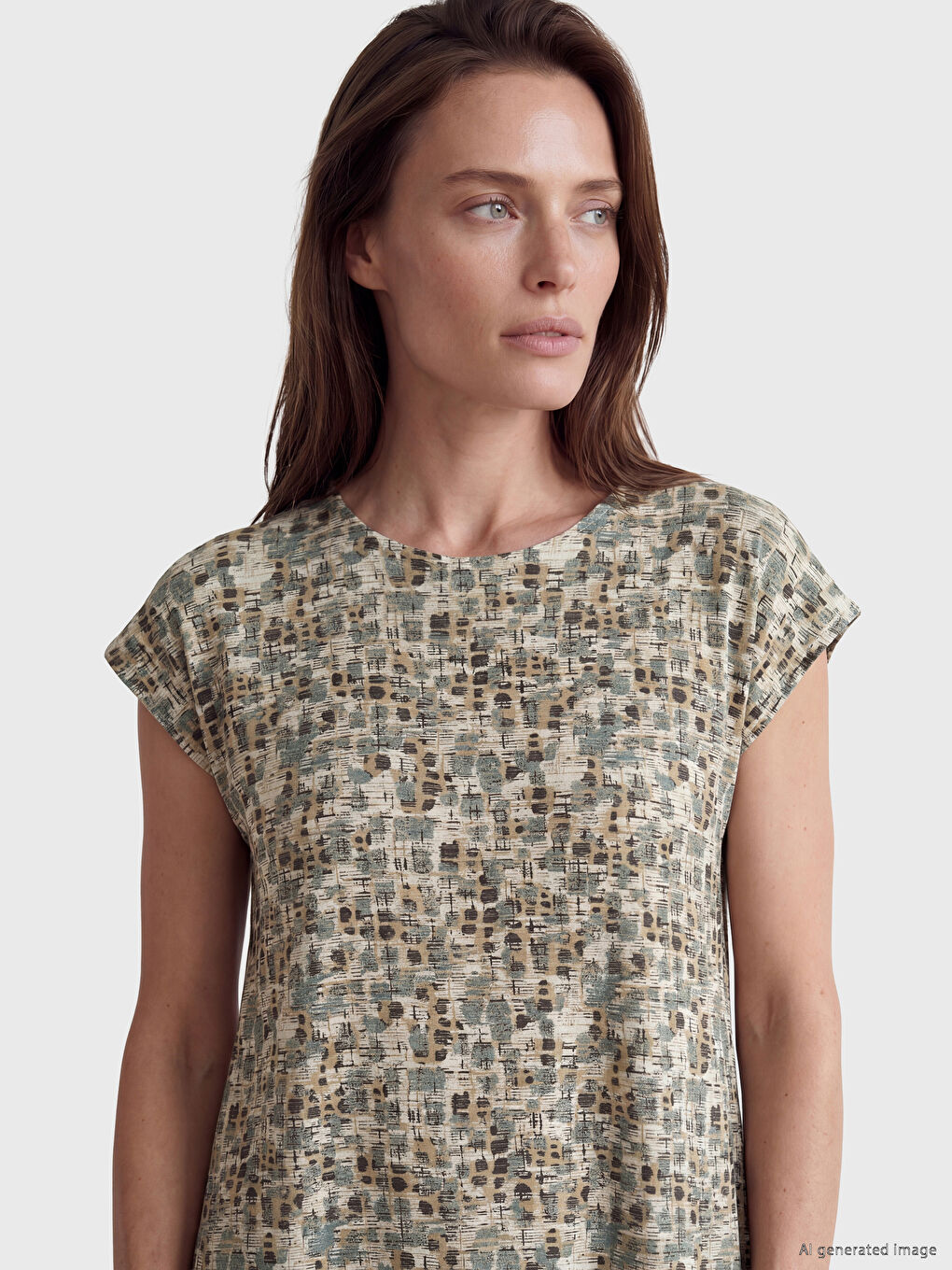 Crew Neck Patterned A-Line Dress-1