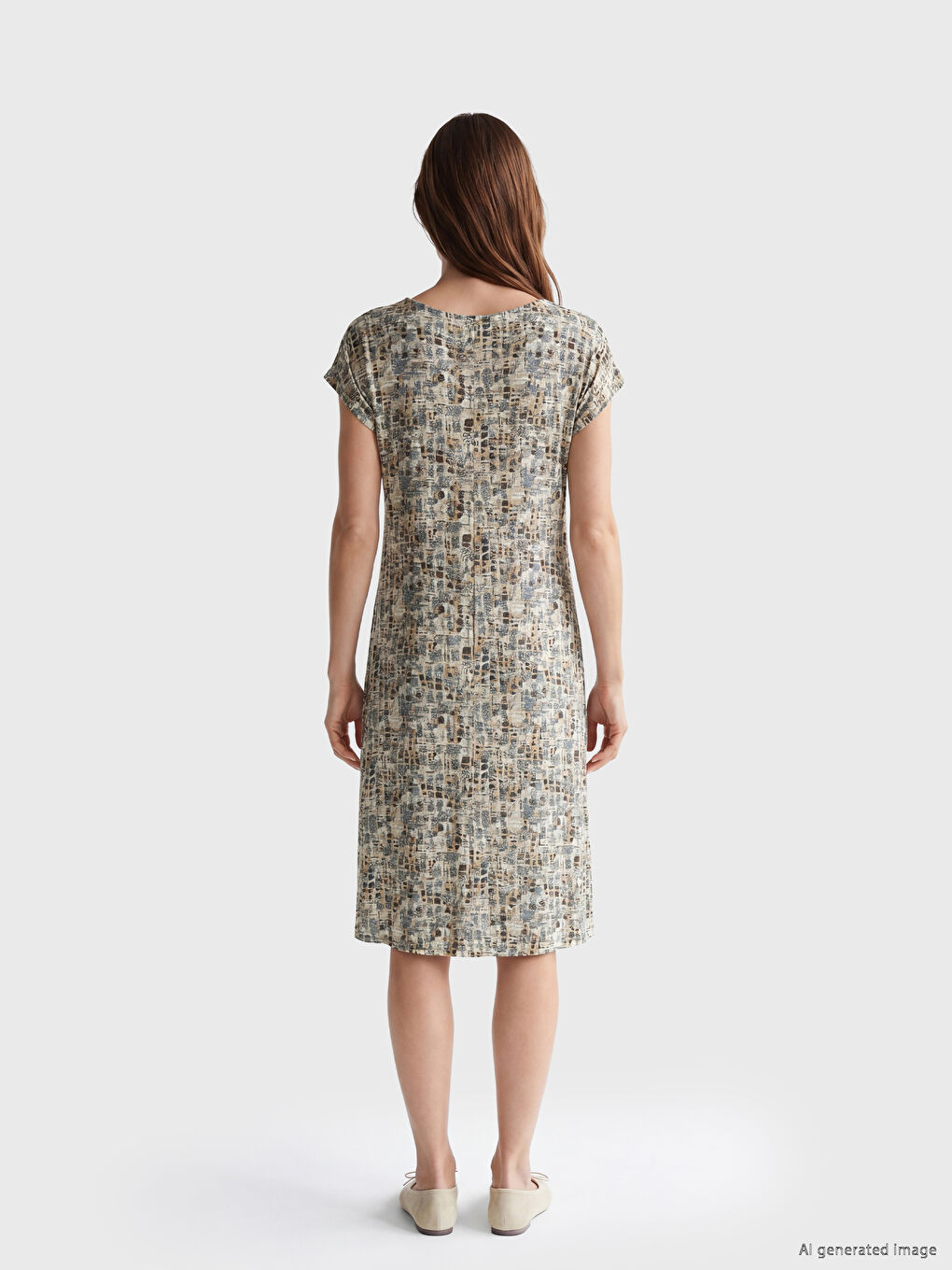 Crew Neck Patterned A-Line Dress-3