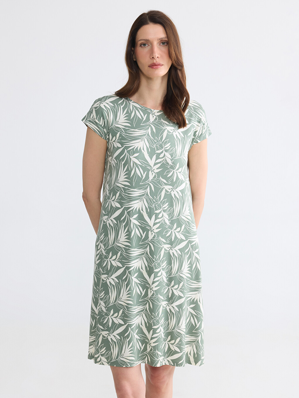 Crew Neck Patterned A-Line Dress