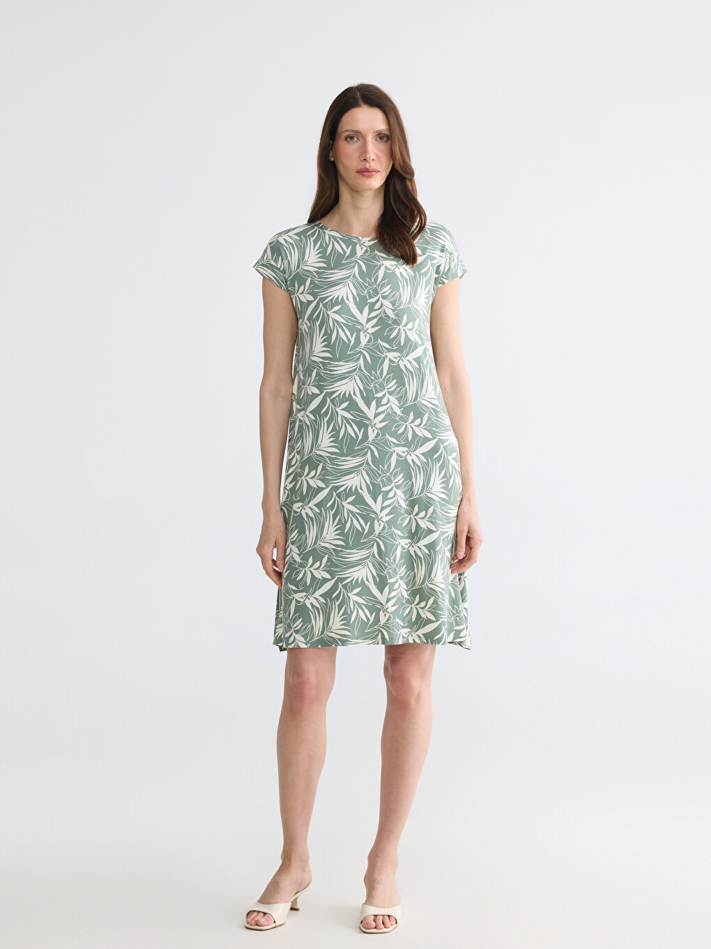 Crew Neck Patterned A-Line Dress-1