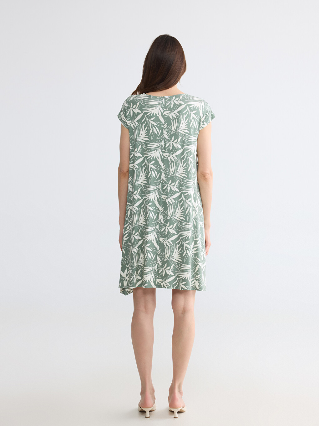 Crew Neck Patterned A-Line Dress-3
