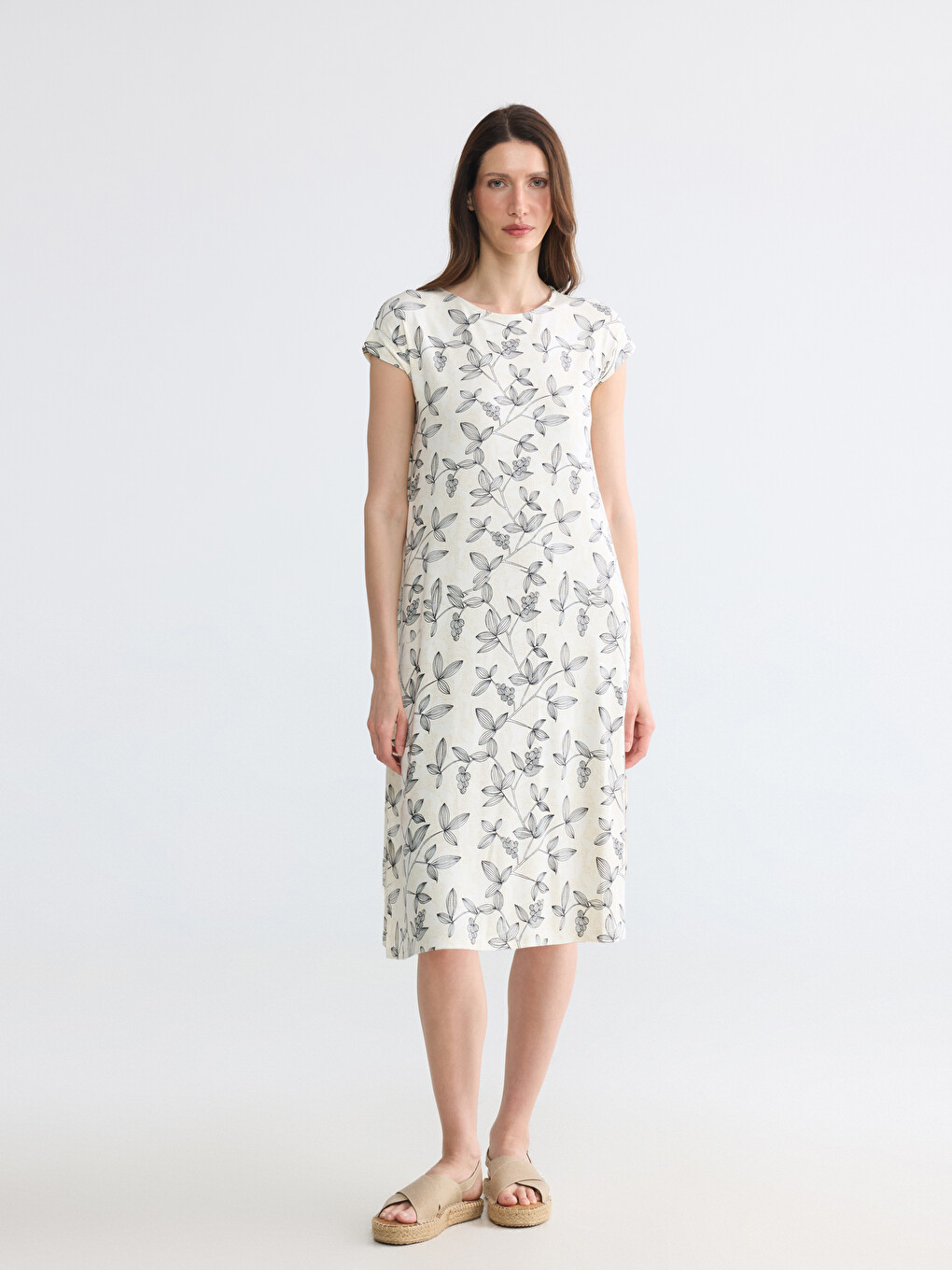 Crew Neck Floral A Form Dress-1