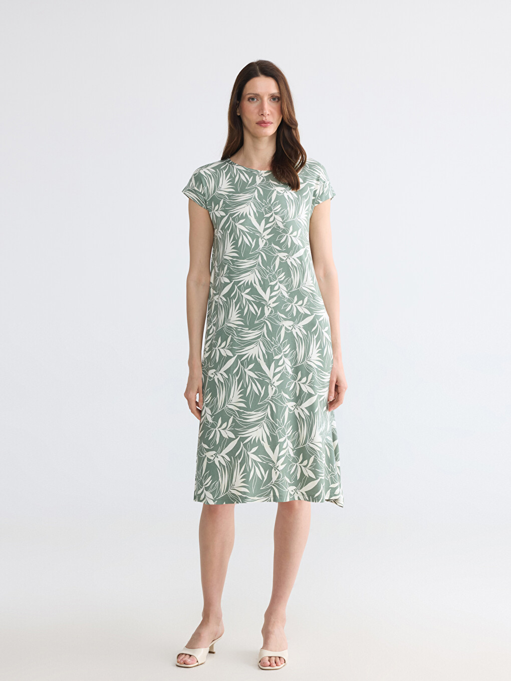 Crew Neck Patterned A-line Dress-1