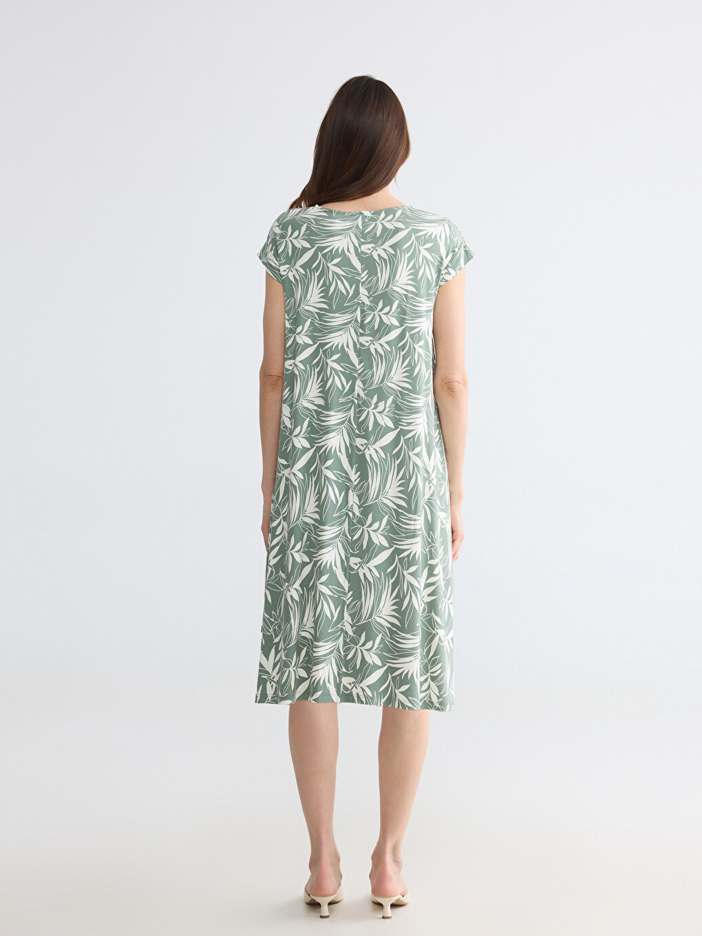 Crew Neck Patterned A-line Dress-3