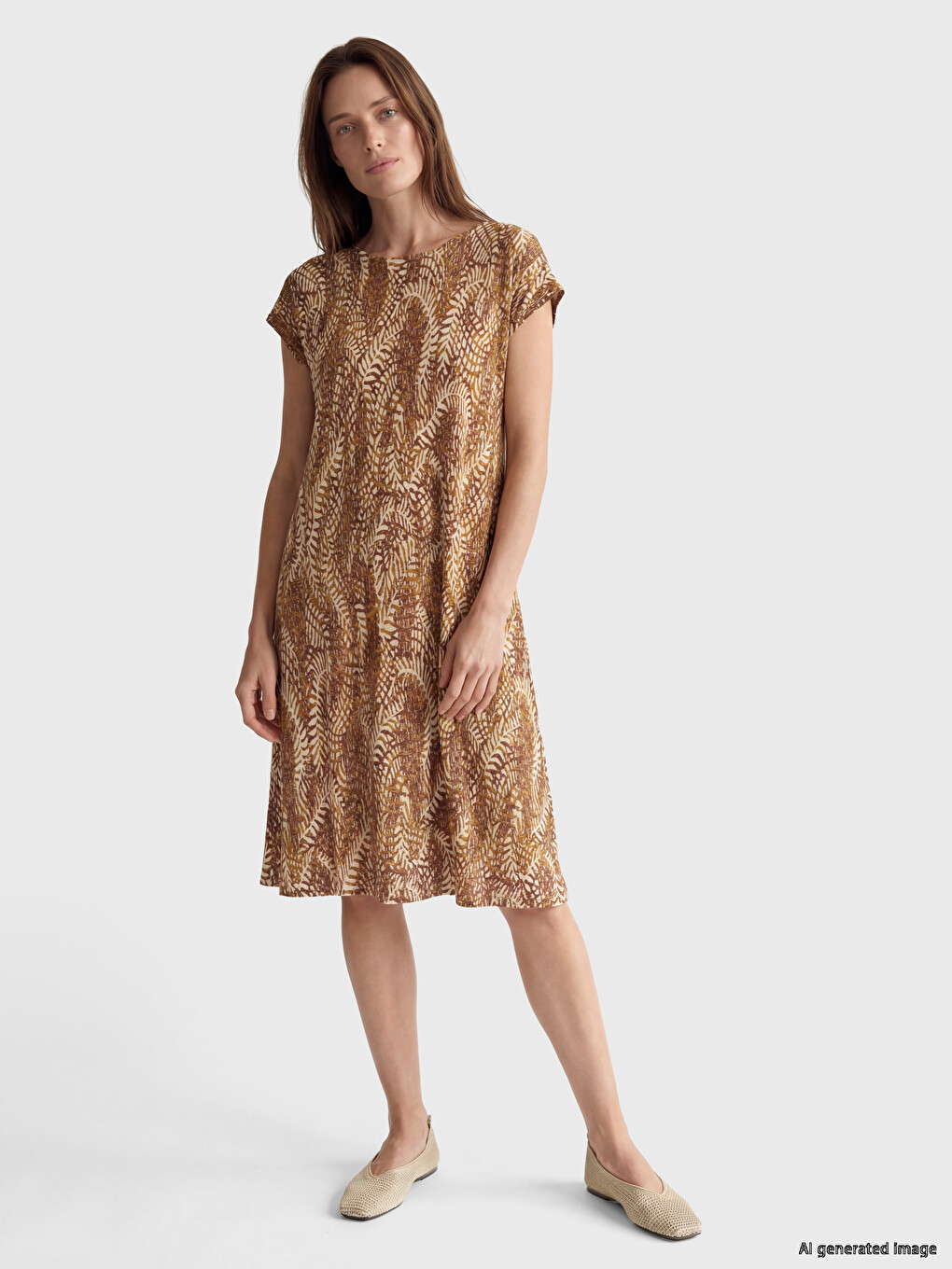 Crew Neck Patterned Dress