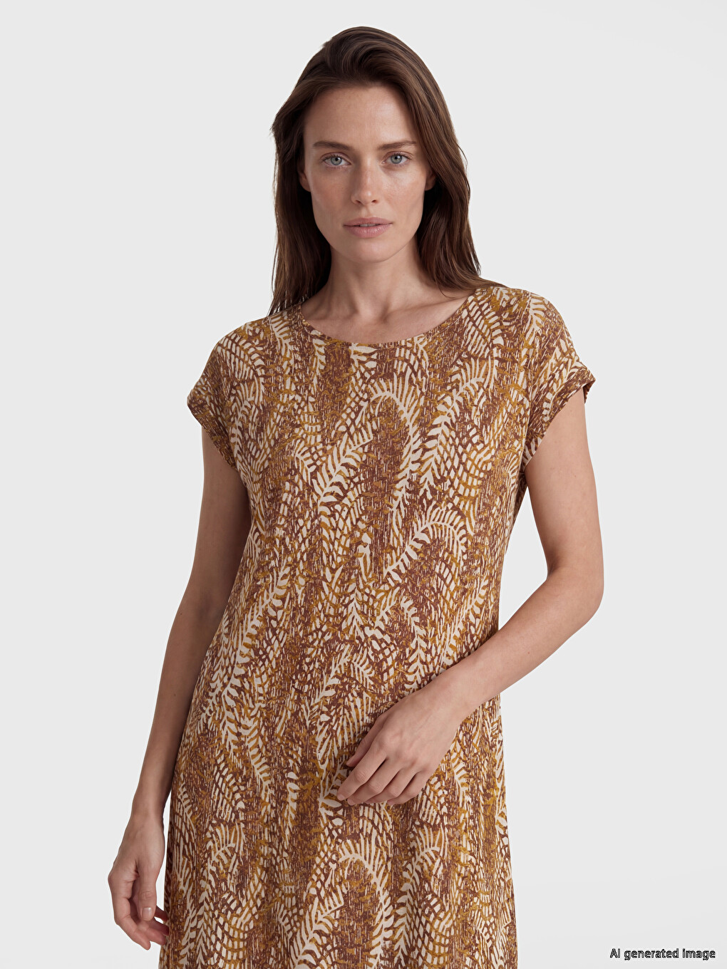 Crew Neck Patterned Dress-1