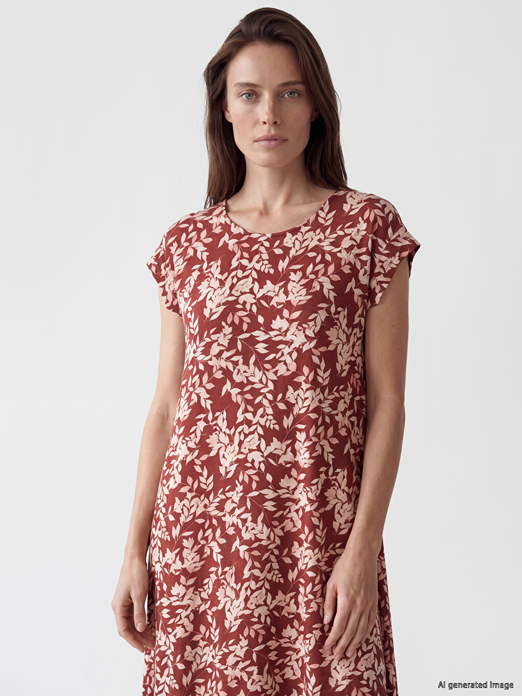 Crew Neck Floral Dress-1
