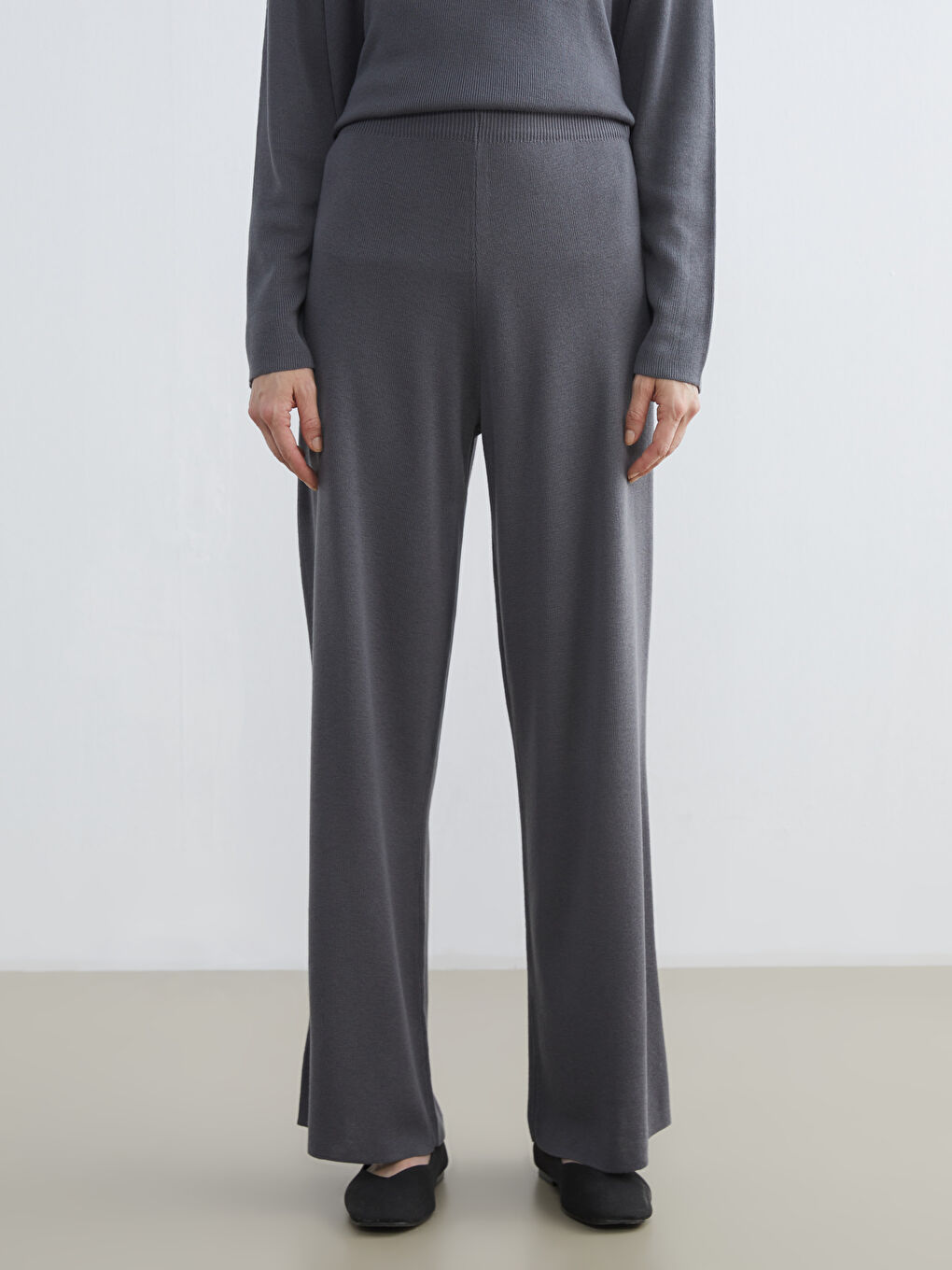 Pantaloni Tricot Basic cu Talie Elastică pentru Femei-1