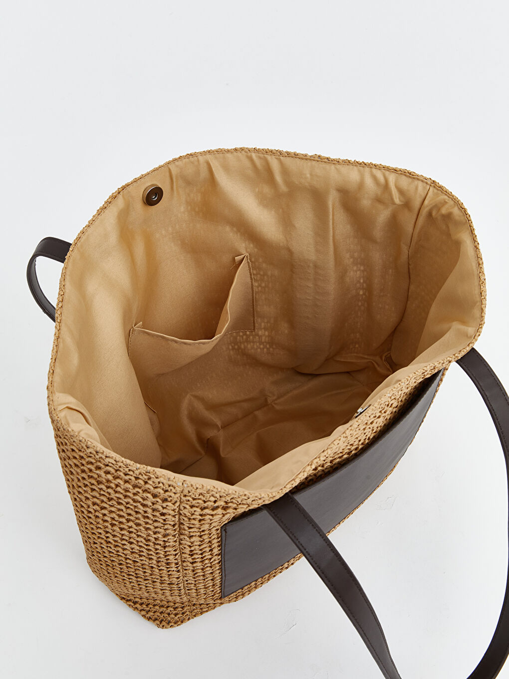Bej Kadın Hasır Plaj Çantası-3