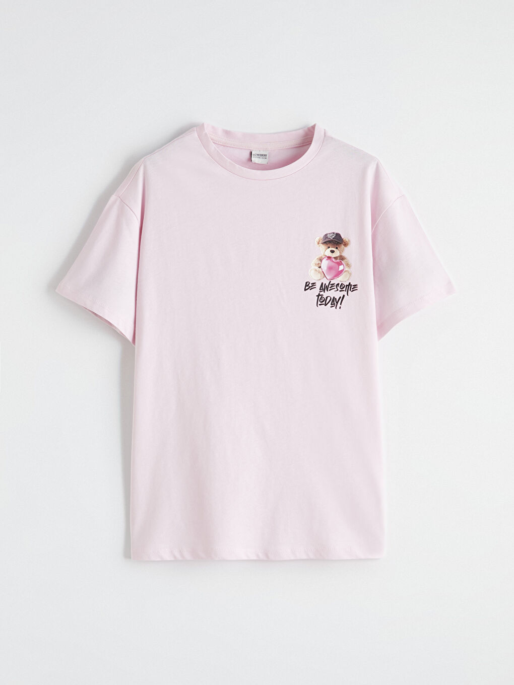 Pembe Bisiklet Yaka Baskılı Kız Çocuk Tişört-1