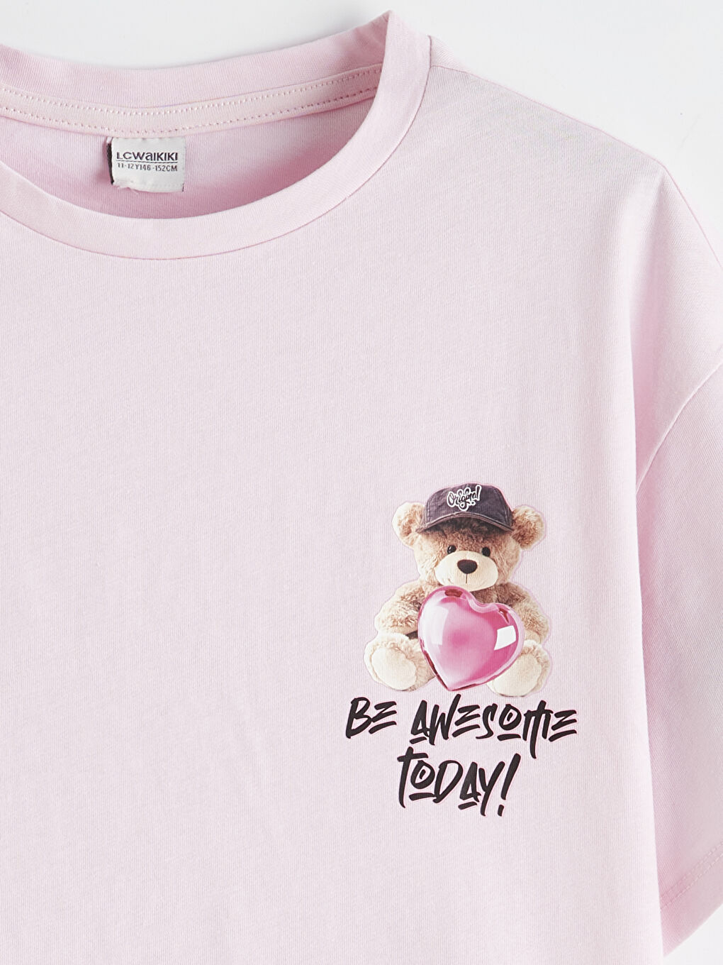 Pembe Bisiklet Yaka Baskılı Kız Çocuk Tişört-2