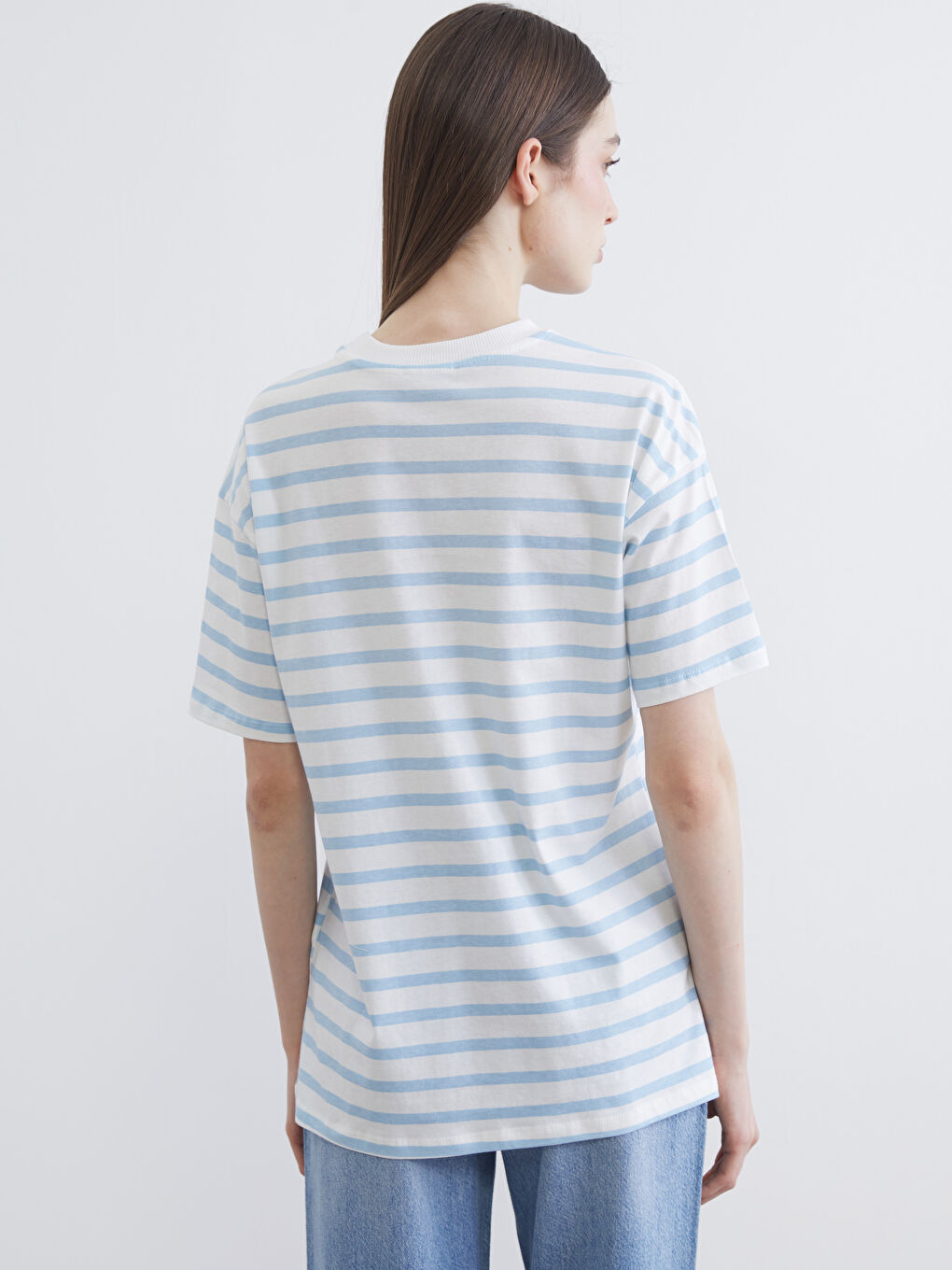 Mavi Bisiklet Yaka Çizgili Kadın Tişört-3
