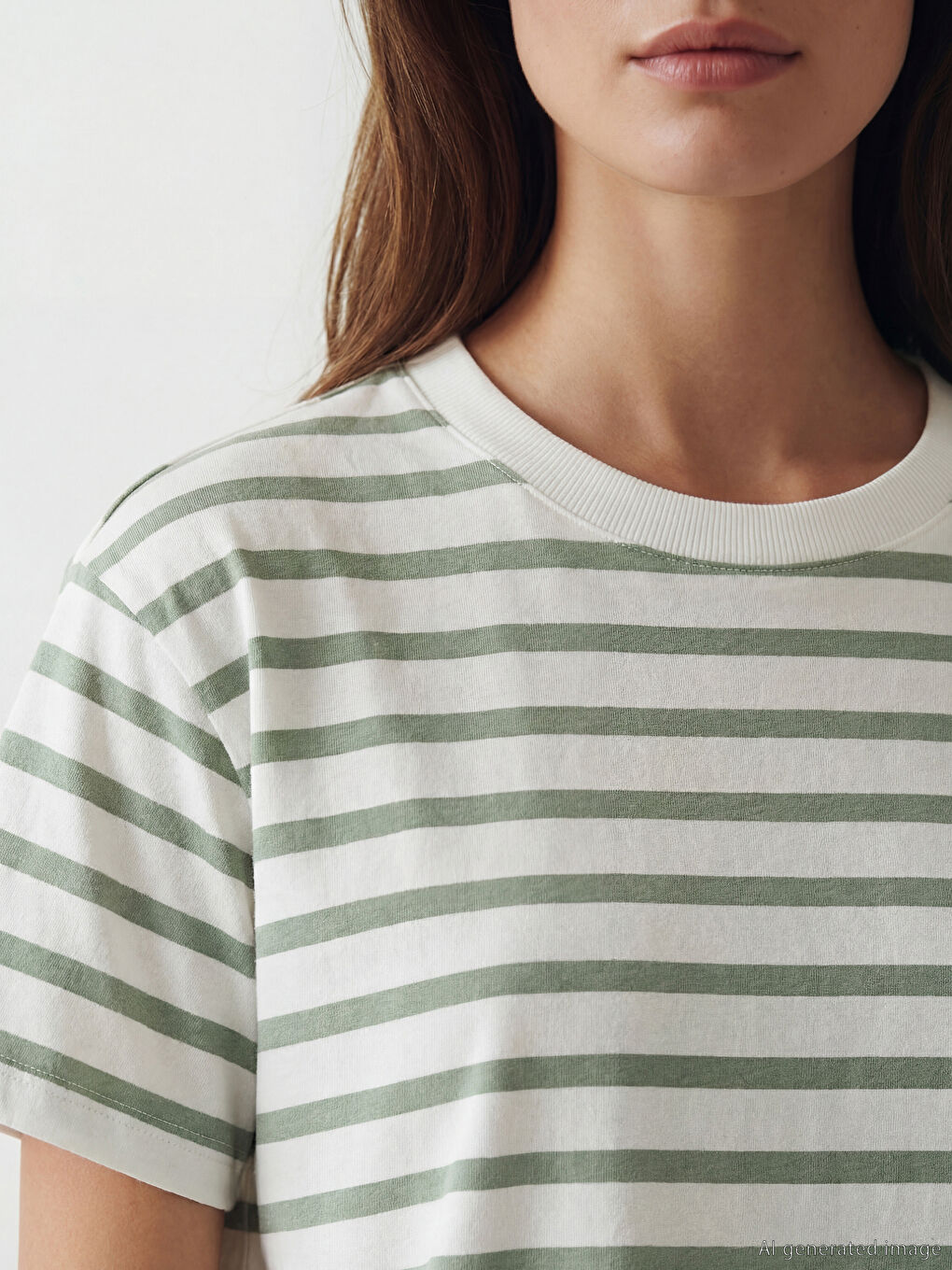 Yeşil Bisiklet Yaka Çizgili Kadın Tişört-2
