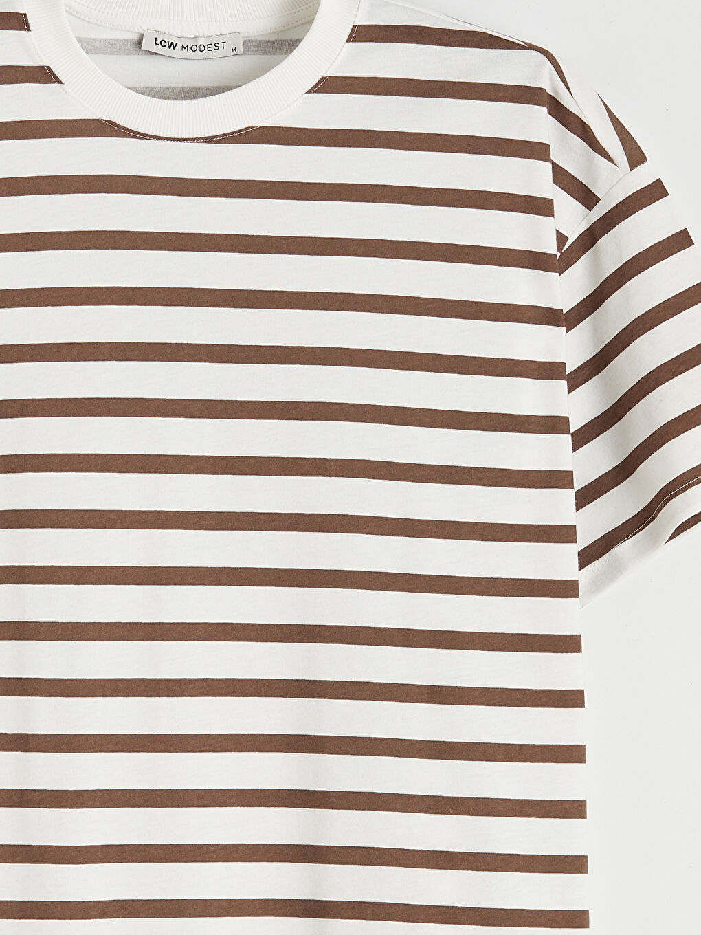 Kahverengi Bisiklet Yaka Çizgili Kadın Tişört-5