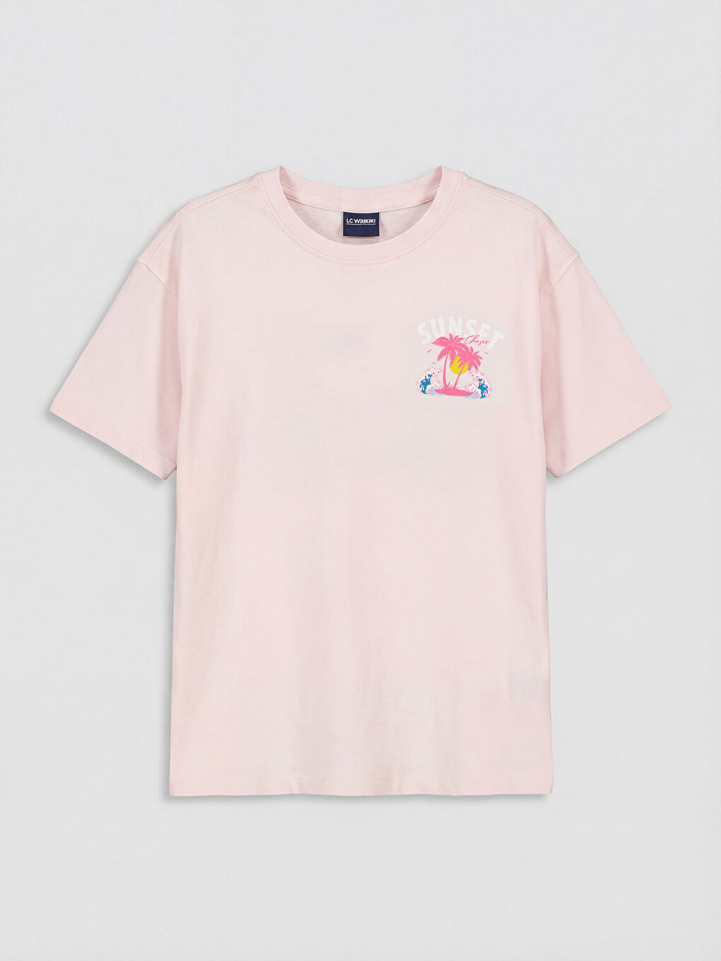 تي شيرت بناتي مطبوع بياقة دائرية-1