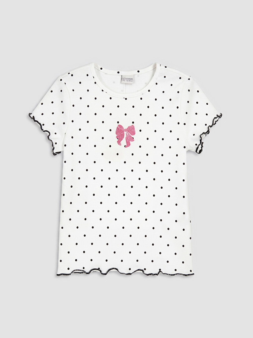 Crew Neck Polka Dot Printed Girls' T-Shirt