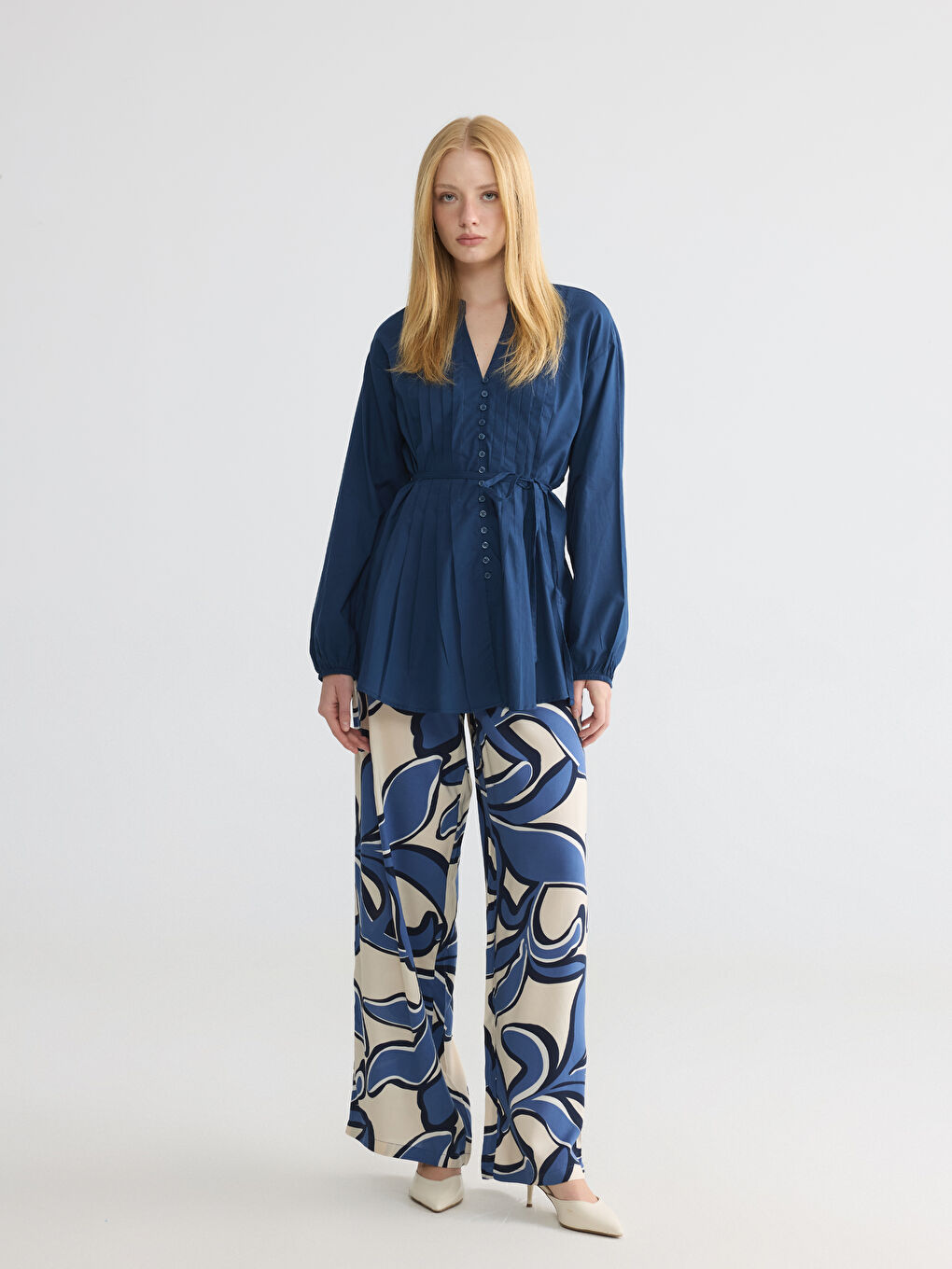 Notch Neck Pleated Blouse-1